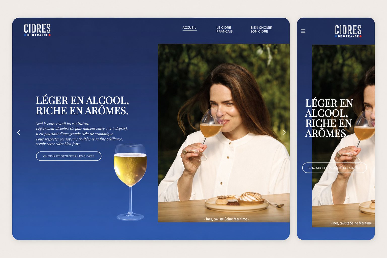 Page d'accueil du site cidresdefrance.fr en version desktop et mobile — conception graphique et site WordPress sur mesure par Alexis Catanas