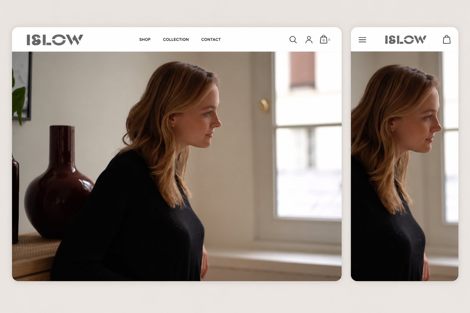 Page d'accueil de la boutique islow.fr en version desktop et mobile — site WooCommerce réalisé par Alexis Catanas