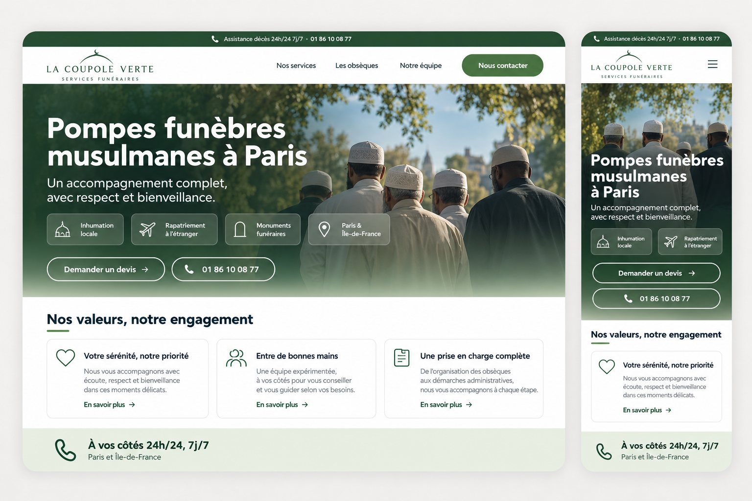 Page d'accueil du site lacoupoleverte.fr en version desktop et mobile — refonte WordPress réalisée par Alexis Catanas
